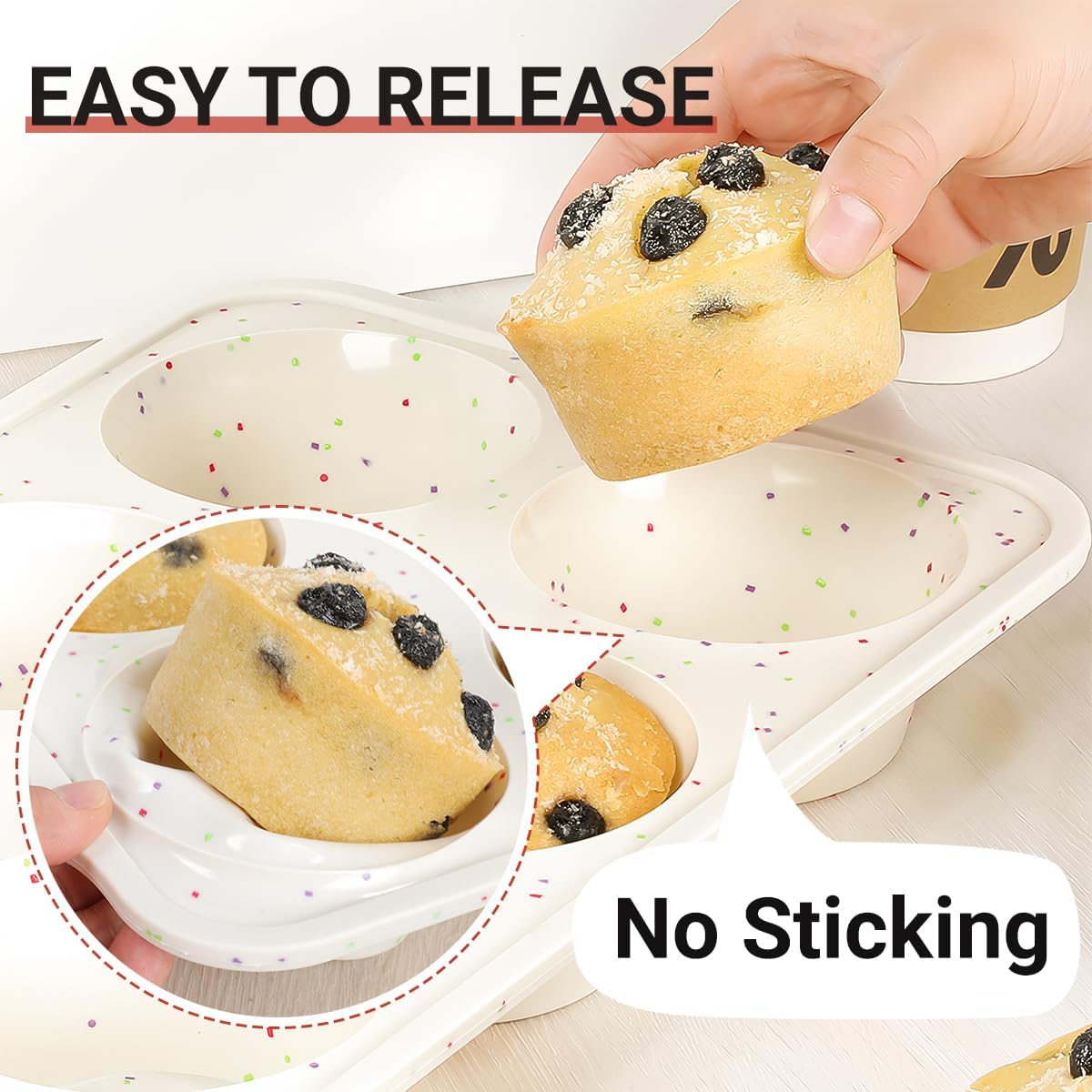 Silicone Muffin Pans for Baking, Metal Reinforced Frame Jumbo 6 Cups & Regular 12 Cups Cupcake Pan Nonstick Muffin Pan for Homemade Baking Easy to Handle