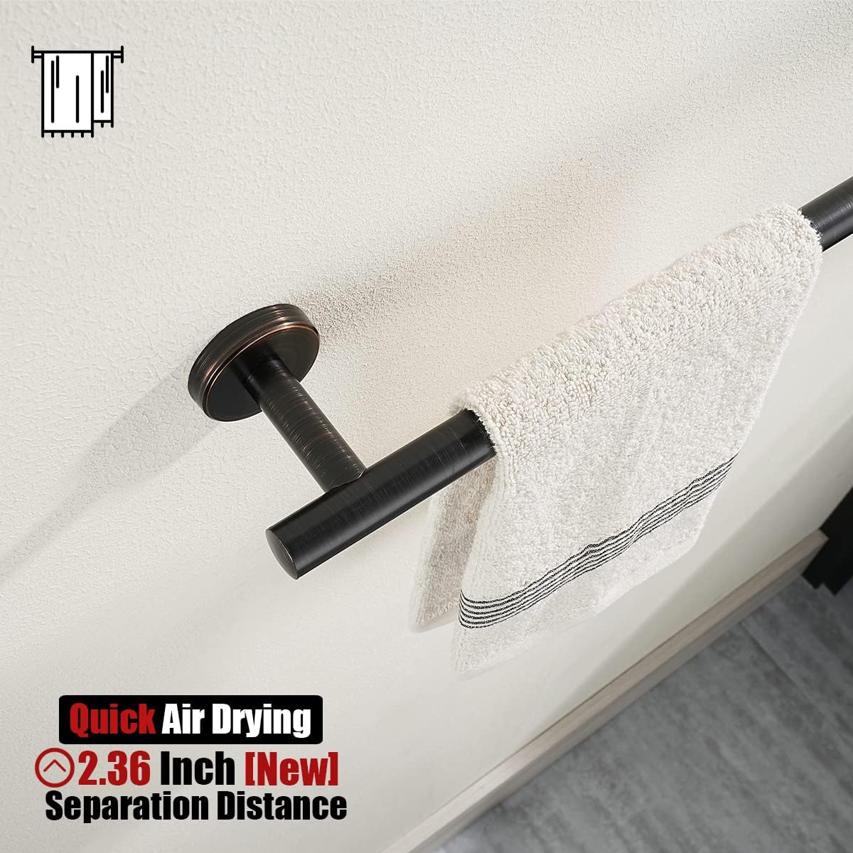 JQK Oil Rubbed Bronze Towel Bar, 27 Inch 304 Stainless Steel Thicken 0.8mm Towel Rack Bathroom, Towel Holder Wall Mount, Useable Length 24 Inch 2 Pack, TB110L24-ORB-P2