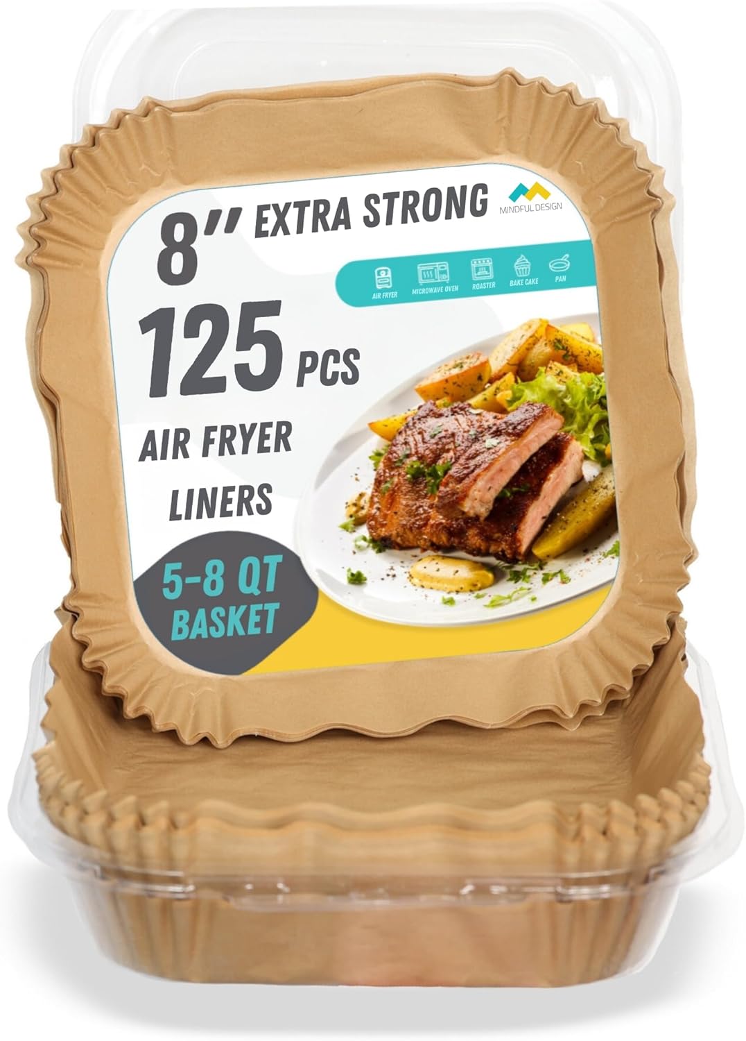 Air Fryer Liners Disposable – 125 pk 8" Unbleached Non-Stick Parchment Paper, Fits 5-8 QT Basket, Air Fryer Liners | Airfryer Liners