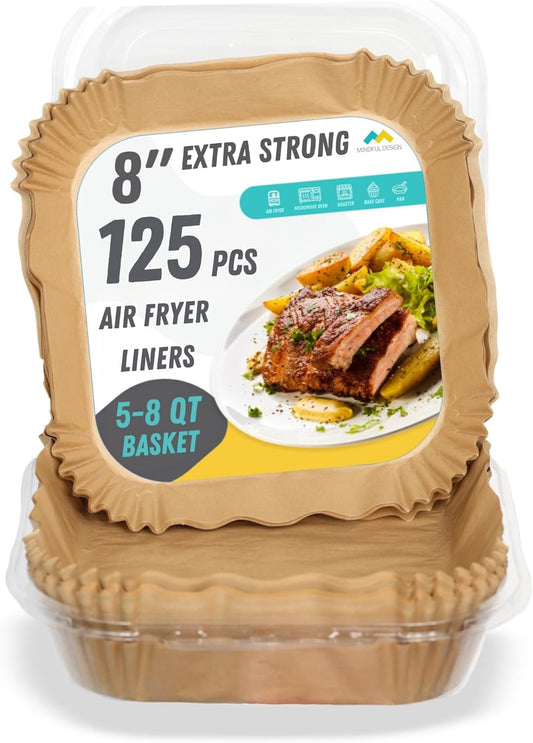 Air Fryer Liners Disposable – 125 pk 8" Unbleached Non-Stick Parchment Paper, Fits 5-8 QT Basket, Air Fryer Liners | Airfryer Liners