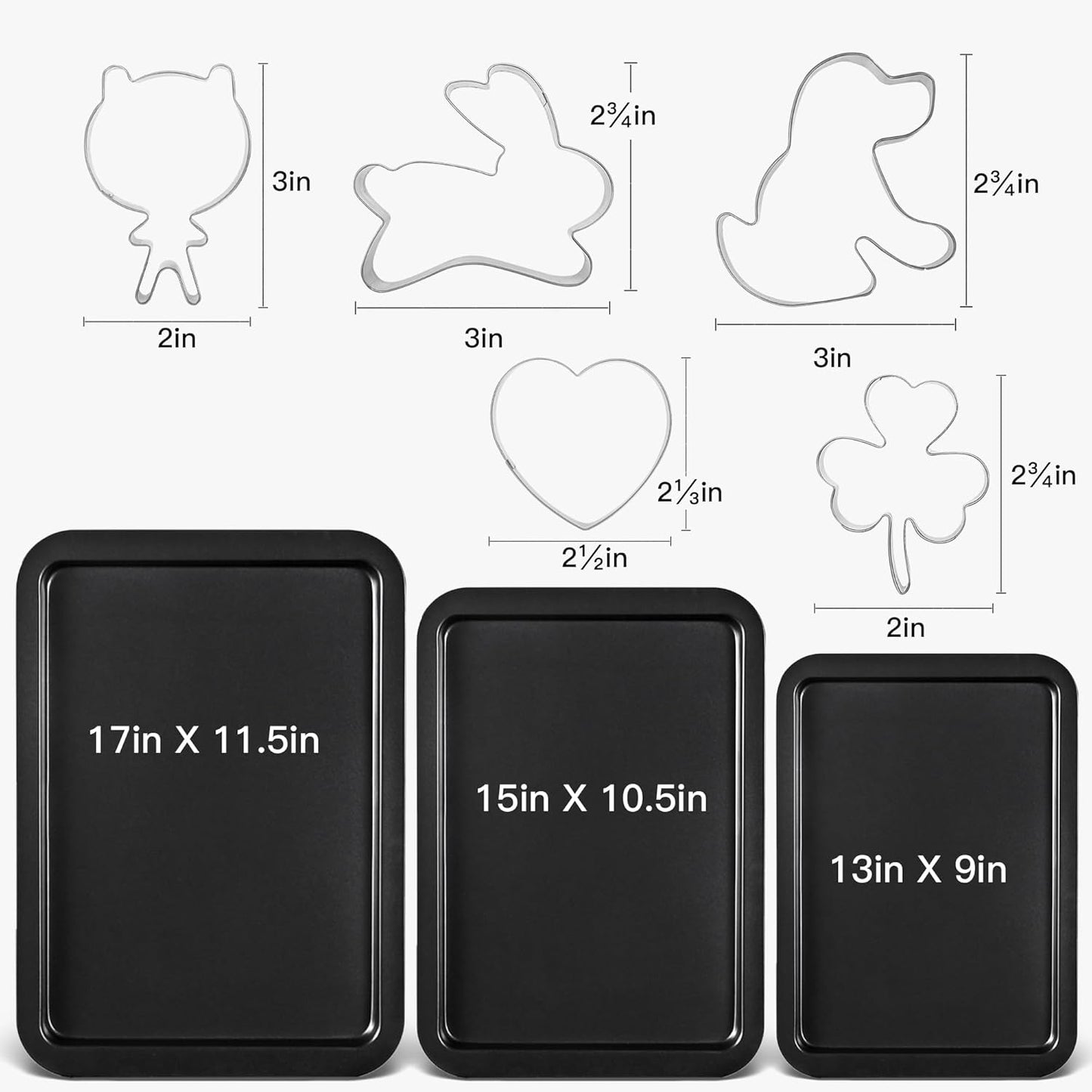 HONGBAKE Baking Sheet with Cookie Cutters, Jelly Roll/Quarter Baking Pan Set for Oven, 8 Pack Nonstick Bakeware Sets with Wider Grips, Premium, Dishwasher Safe - Dark Grey