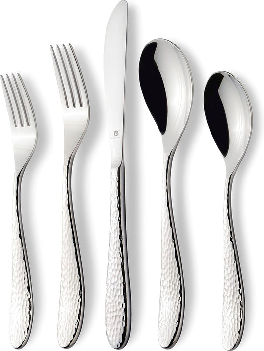Hammered Silverware Set | Premium 18/10 Stainless Steel Flatware Service for 6 | Heavy-Duty & Dishwasher Safe | Built to Last (30-Piece, Marettimo Hammered)