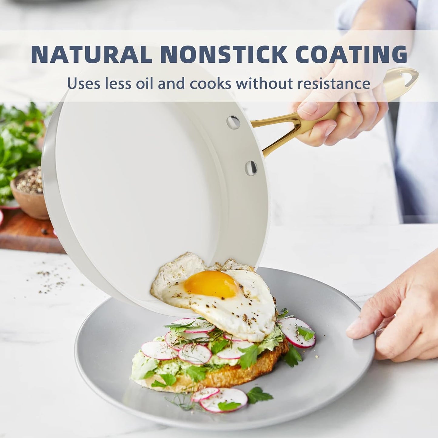 Pots and Pans Set Non Stick - VONIKI Ceramic Cookware Set with Cooking Utensils Set, Non Toxic Kitchen Cookware Sets Dutch Oven Pot with Lid Saucepan Set Sauté Pan Frying Pan Set for Cooking Gifts