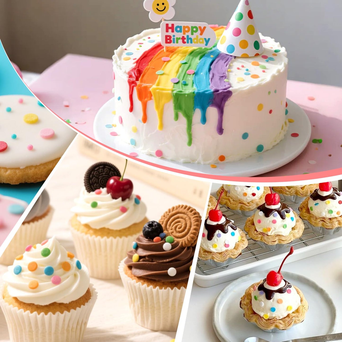 Rainbow Round Sprinkles, Birthday Confetti Edible Cake Decorations, Round Sprinkles For Cupcake, Cake Decorating, Ice Cream, Cookie, 150g/5.29oz