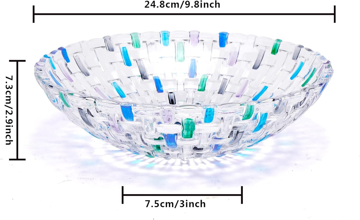 Hand Painted Blue Woven Glass Crystal Salad & Fruit Bowl Decoration,Centerpiece For Home,Office,Wedding Decor, Fruit, Snack, Dessert, Server (Blue)