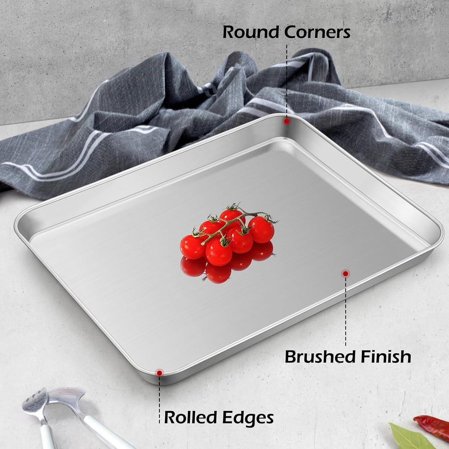 Baking Sheets Set of 2, Leonyo 12.4IN x 9.6IN Stainless Steel Cookie Sheets for Baking, 1IN Deep Metal Toaster Oven Pan Tray for Oven, Dishwasher Safe