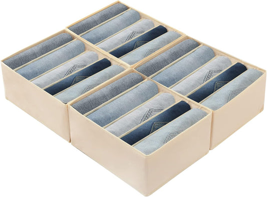 Qozary Jeans Pants Organizer for Closet, 4 Pack Drawer Organizers for Clothing, 5 Grids Wardrobe Clothes Organizer, Jean Organizer for Closet, Deep Drawer, Clothes Organizer for Shirts, Legging