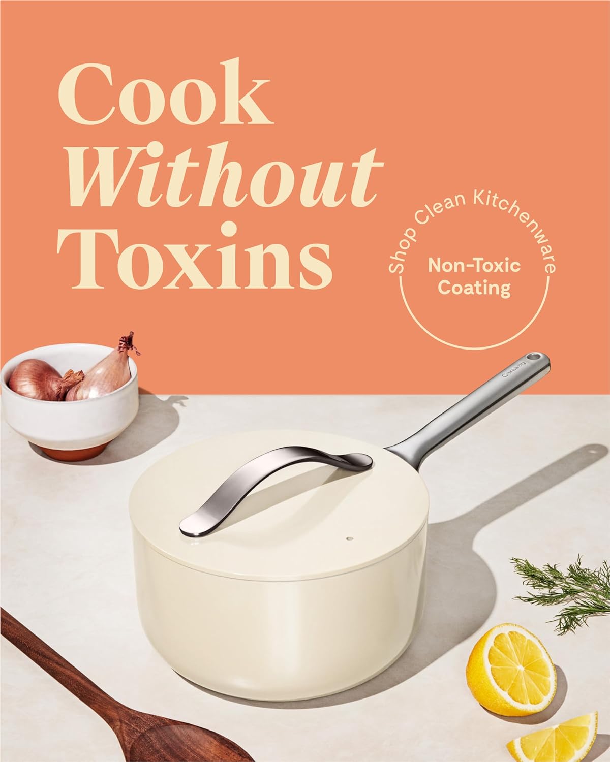 Caraway Nonstick Ceramic Sauce Pan with Lid (3 qt) - Non Toxic, PTFE & PFOA Free - Oven Safe & Compatible with All Stovetops (Gas, Electric & Induction) - Perracotta