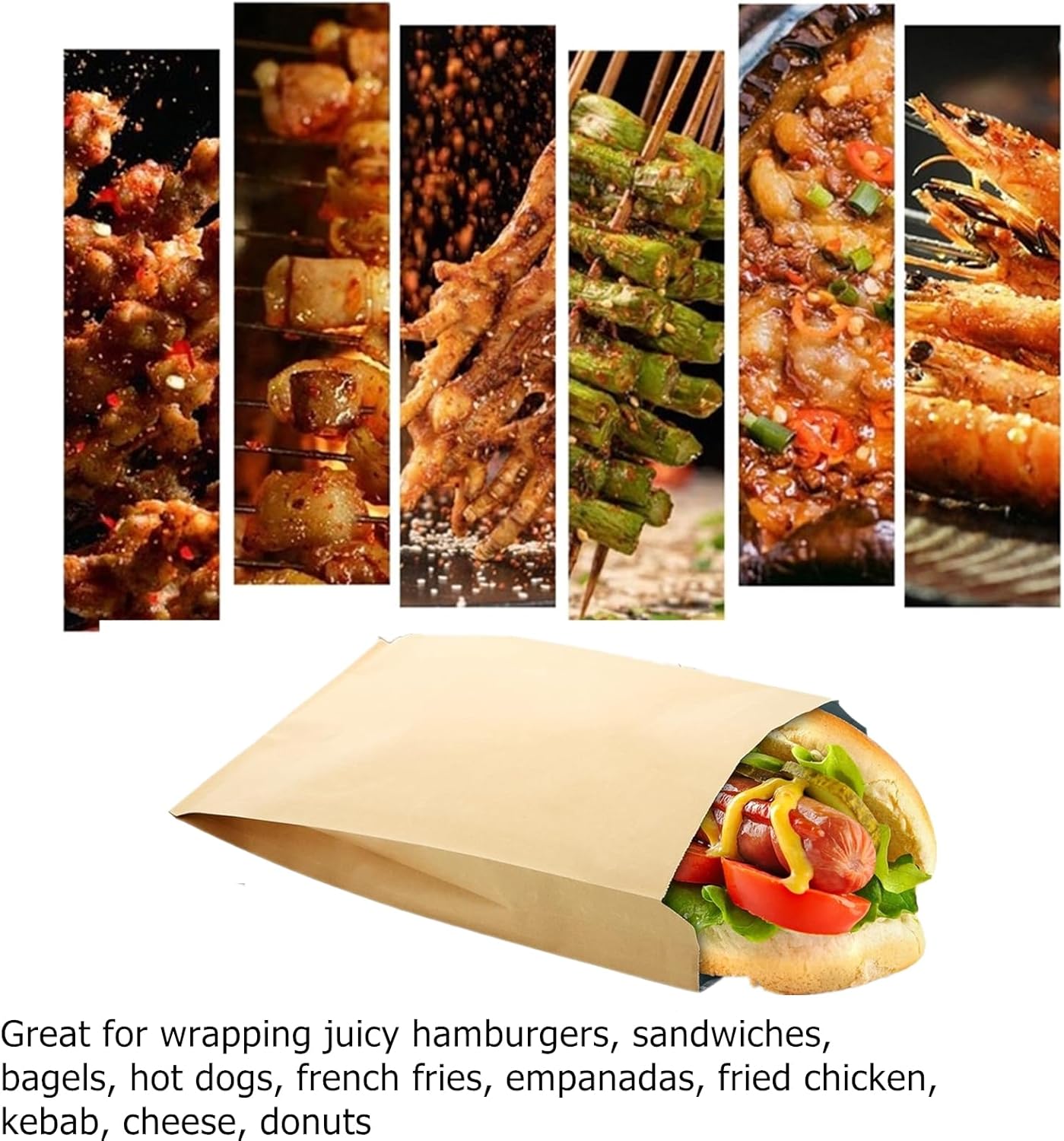 150 Pack Foil Sandwich Wrappers, 4 LB Insulated Hot Dog Wrap Pouch, Grease Resistance Paper Hamburgers Bags for Breakfast Lunch, Fast Food Truck, Serving, BBQ, Brown