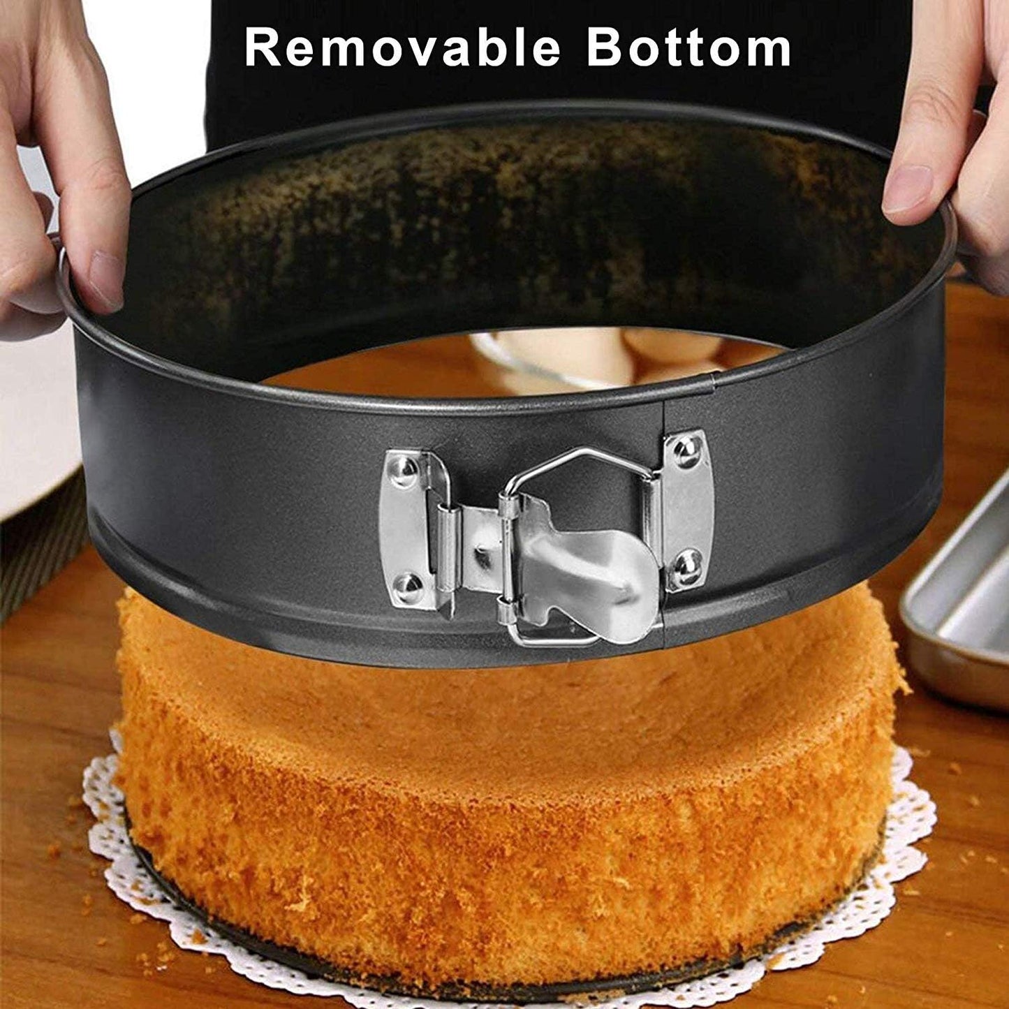Gray 9 Inch Springform Bundt Pan, Heavy Duty Cheesecake & Ice-Cream Cake Pan with Removable Bottom and Quick-Release Latch