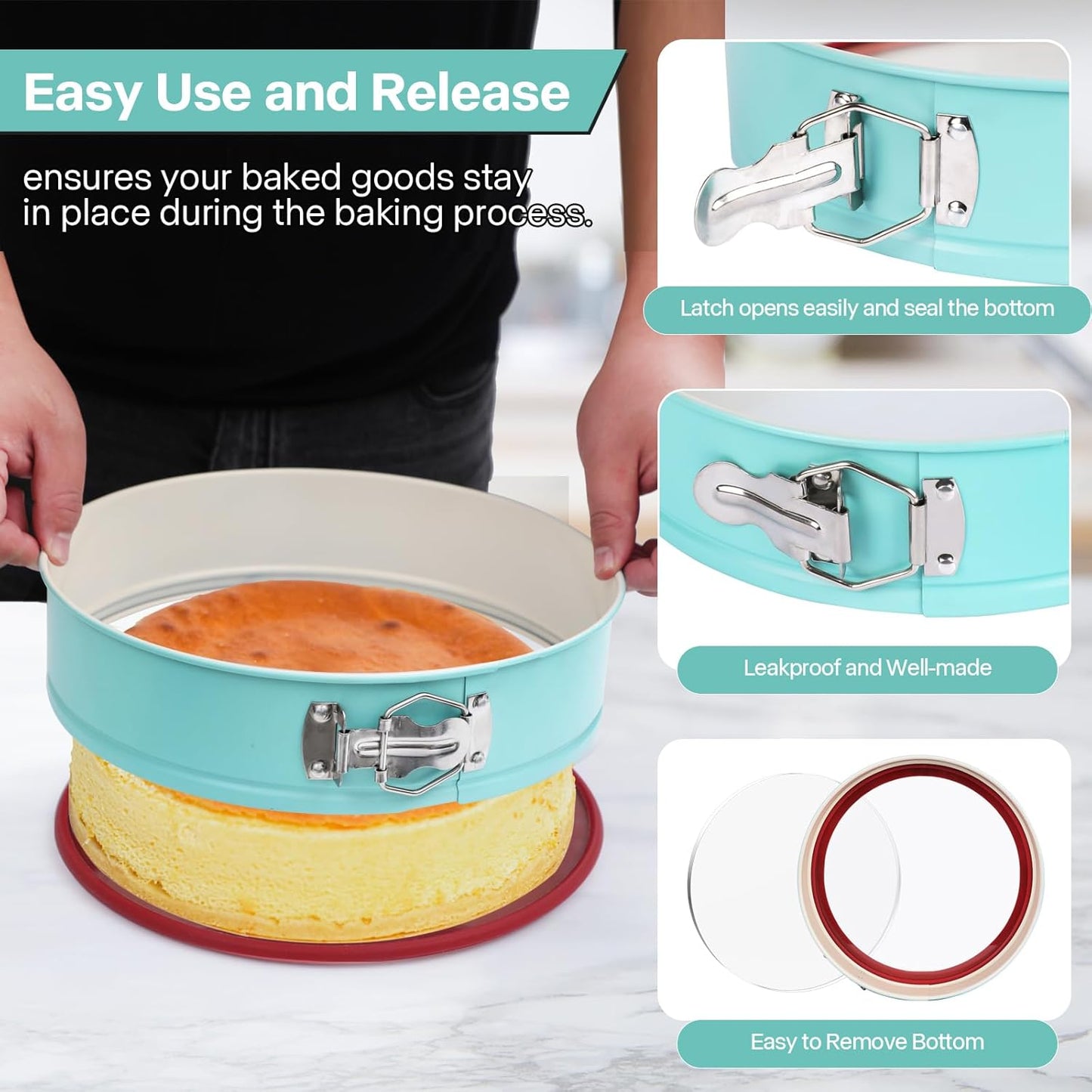 10-Inch Glass Bottom Springform Pan with Silicone Seal, Springform Pan 10 inch Nonstick,10In Cheesecake Pans Springform, Leak-Proof, Nontoxic & Oven-Safe