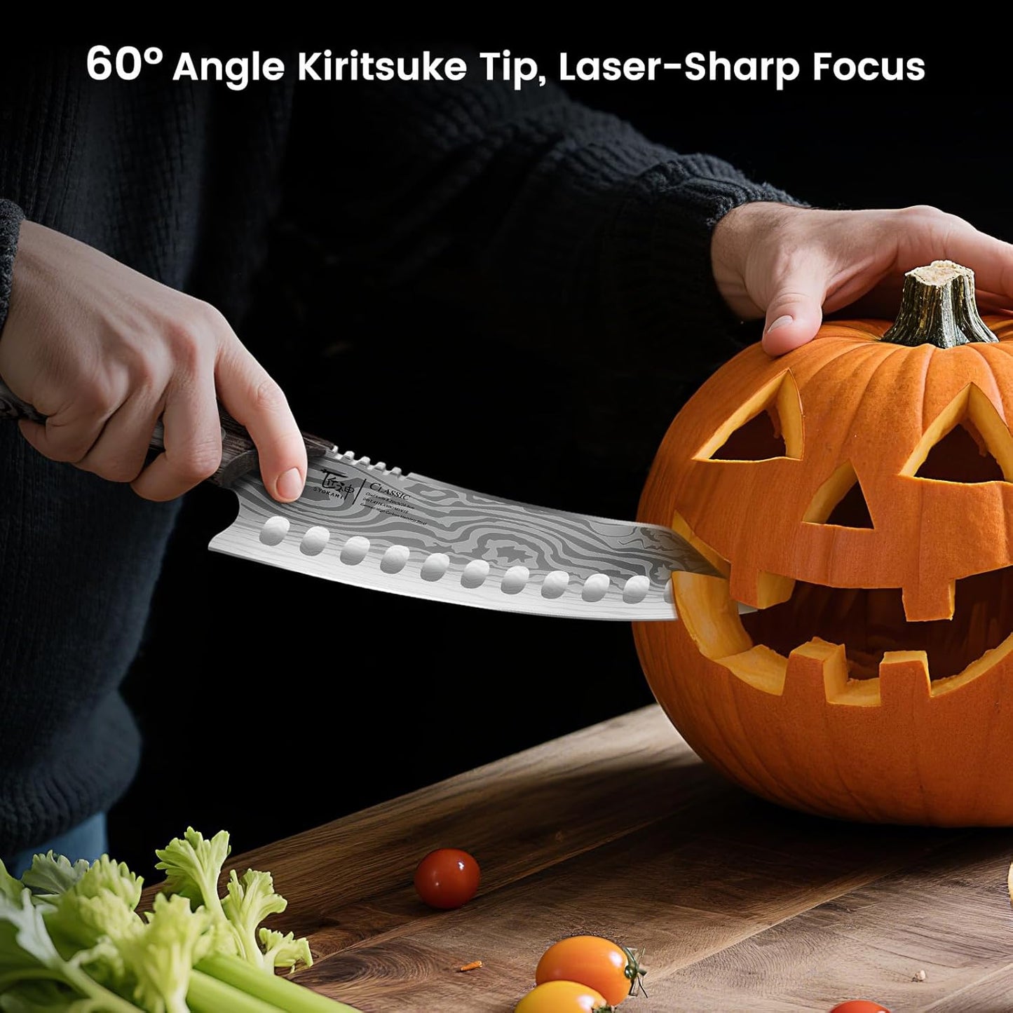 Kiritsuke knife, 8.2 Inch Chef Knife, Japanese Style High Carbon Steel, Razor Sharp for Precision Cutting, Damascus Pattern, Ergonomic Full Tang Wood Handle, Birthday Wedding Cooking Gifts