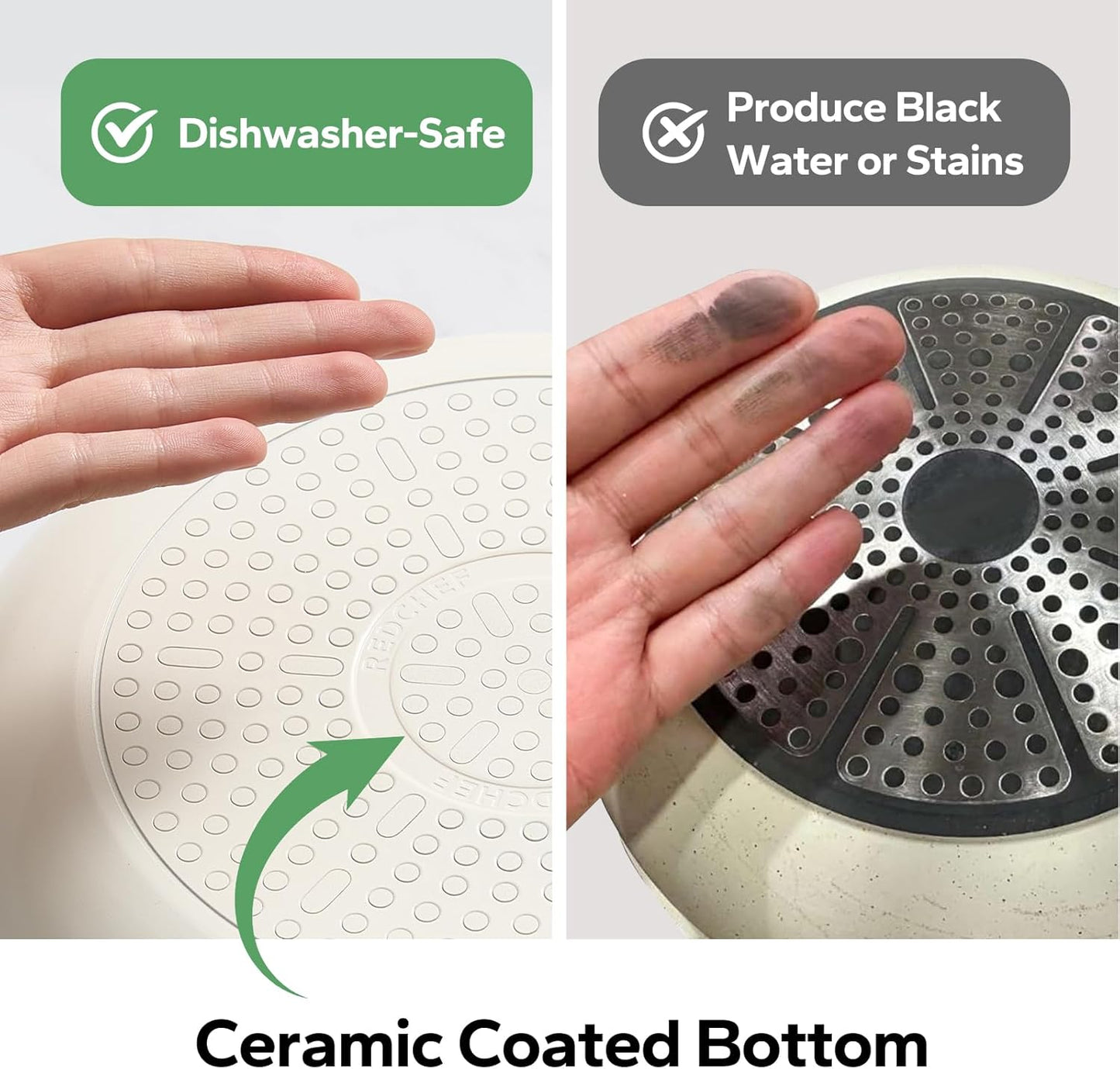 Redchef Nonstick Frying Pans Set, Ceramic Pan Skillet, Non Toxic Pans for Cooking, 8" 9.5" 11" Ceramic Frying Pan Set PFAS & PTFE & PFOA Free with Stay Cool Handle, Dishwasher & Oven Safe, Beige White