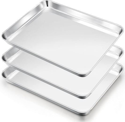 E-far Cookie Sheets Set of 3, 18”x13” Stainless Steel Baking Sheet Pans for Oven, Large Non Toxic Metal Baking Tray for Baking Roasting, Healthy & Rust Free, Mirror Finish & Dishwasher Safe