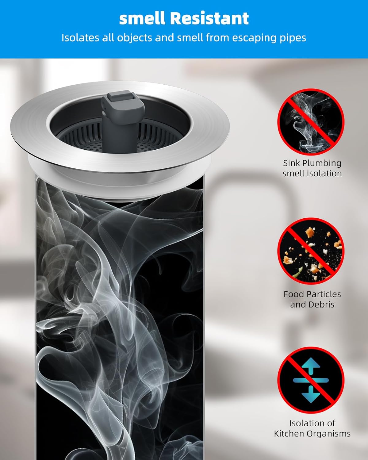 Hibbent Upgraded 3 in 1 Kitchen Sink Drain Strainer and Stopper Combo, Stainless Steel Metal Pop Up Sink Stopper, Anti-Clogging Basket with Foldable Handle for US Standard 3-1/2 Inch Drain