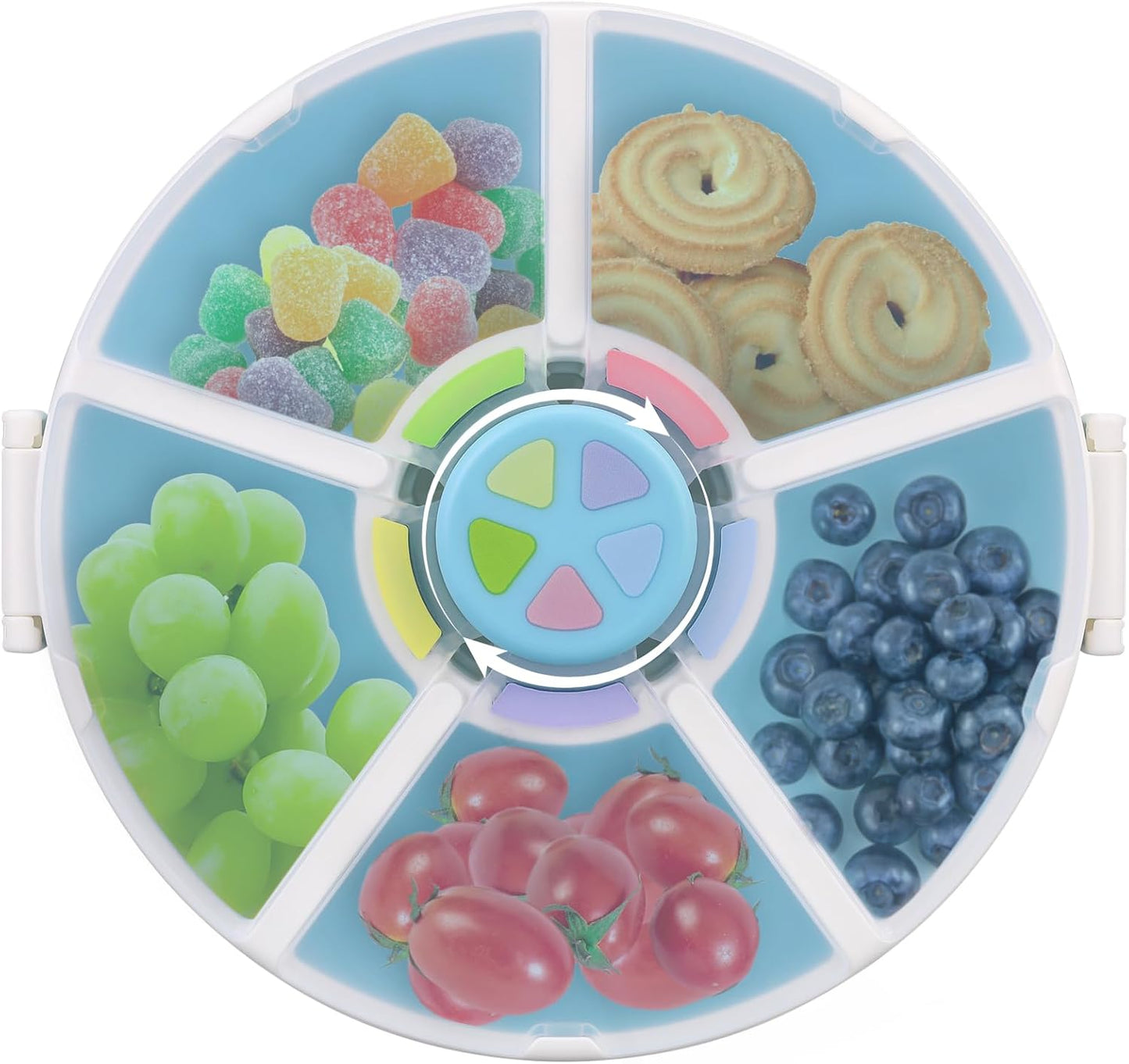 Kids Snack Spinner – Reusable Snack Container with 5 Compartments & Lid, BPA/PVC-Free, Dishwasher Safe, Perfect for Travel, School Lunches & On-the-Go Snacking, Blue