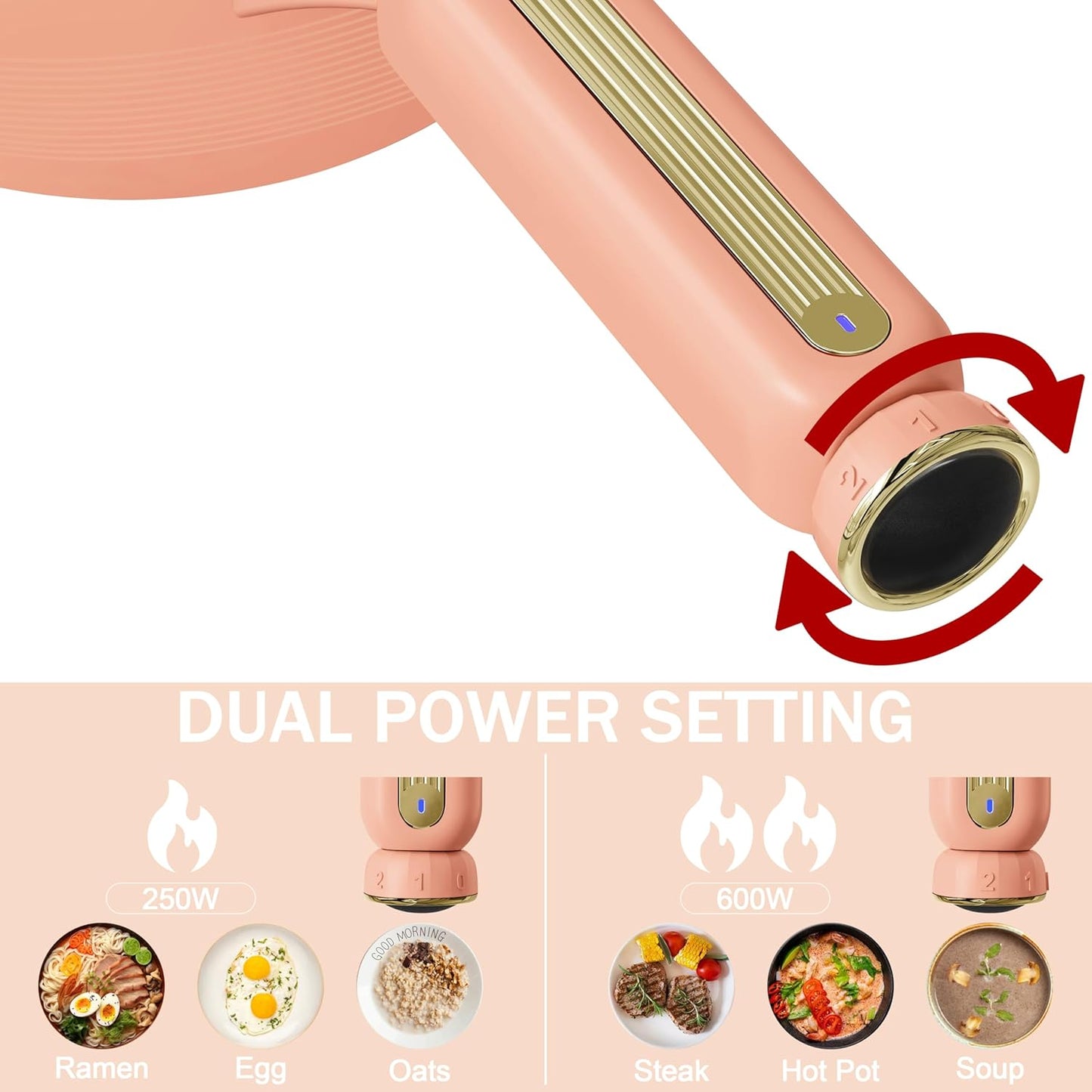 TOPWIT Hot Pot Electric with Steamer, 𝟐𝐋 Electric Pot, Non-Stick Portable Cooker, Portable Pot, Sauté Pan for Steak, Egg, Ramen, Soup with Dual Power Control (Silicone Spatula Included), Peach