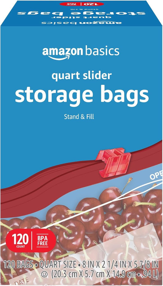 Amazon Basics Slider Quart Food Storage Bags, BPA Free, 120 Count (Previously Solimo)