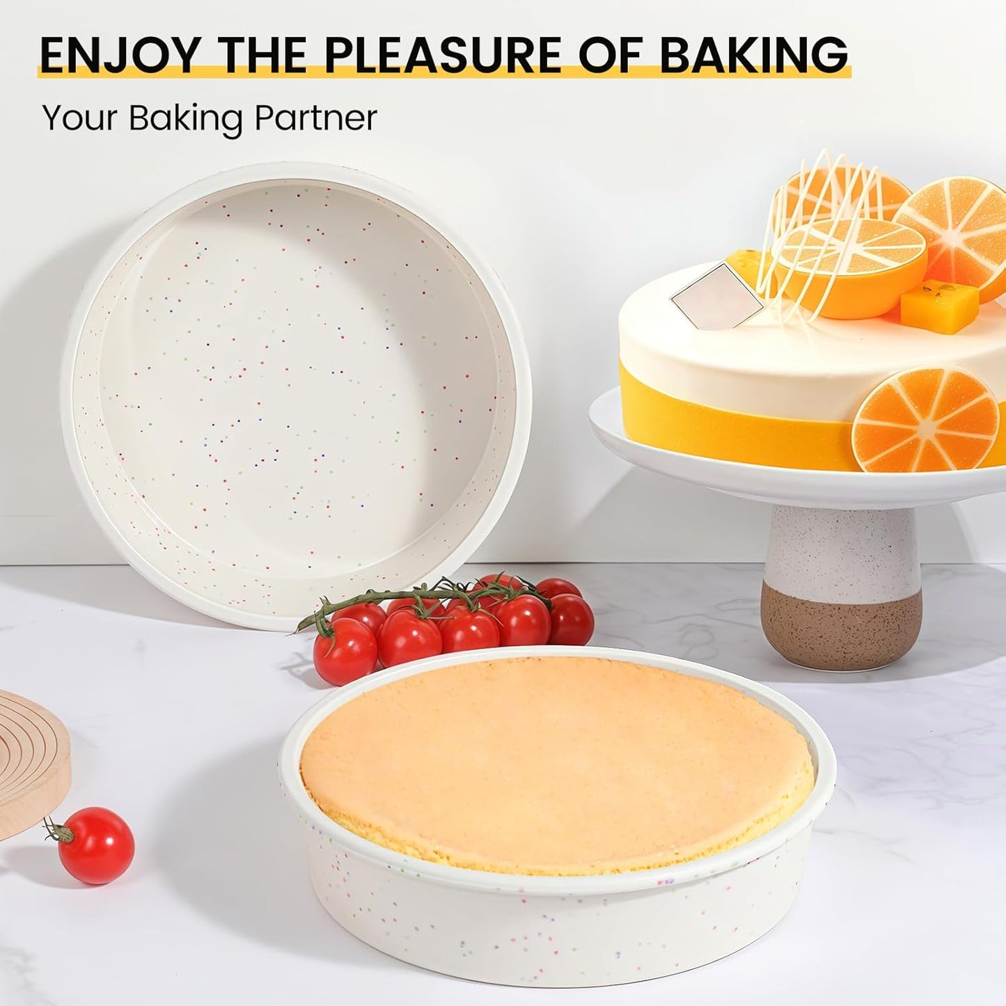 Vinino 8 Inch Silicone Round Cake Pan with Metal Reinforced Frame, Nonstick Silicone Springform Pan for Baking Suitable for Making Layers, Cheese & Chocolate Cakes