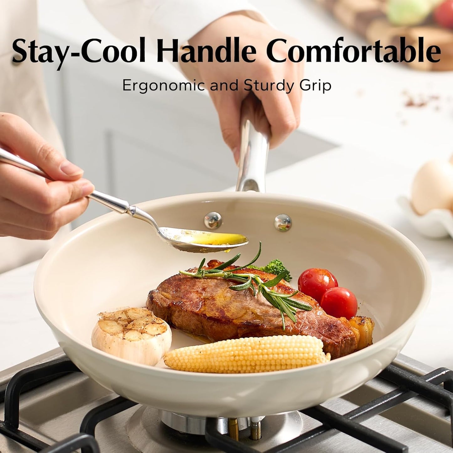 Redchef Nonstick Frying Pan Skillet, Ceramic Non-Stick Saute Pans, 9.5 inch Cooking Fry Pan with Stay Cool Handle, All Stovetops (Gas, Electric & Induction), Dishwasher/Oven Safe, PFAS-Free, Non Toxic