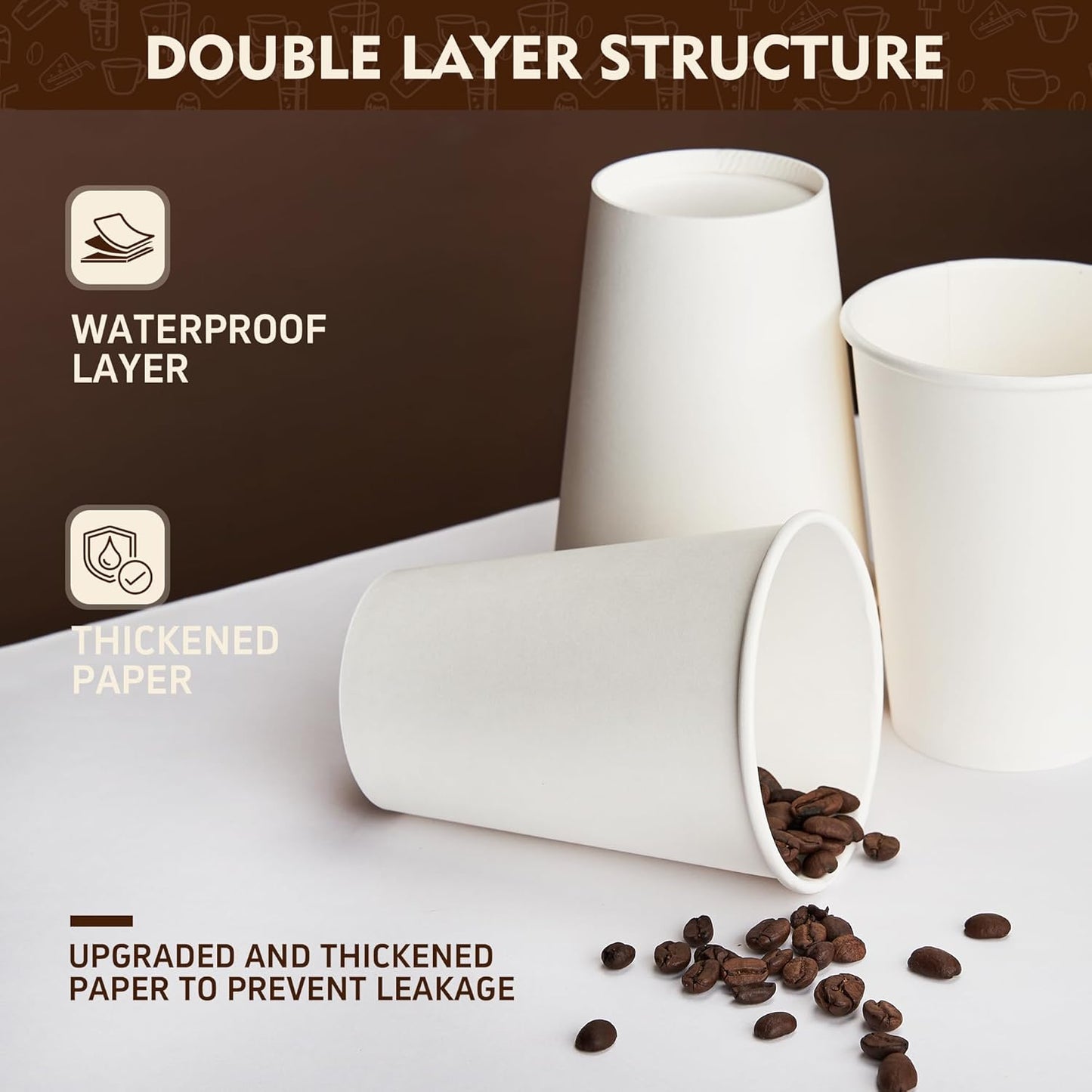 YEEHAW 12 oz 500 Pack Disposable Paper Coffee Cups, Bulk White Hot to Go Cups for Hot Coffee, Hot Liquid, Chocolate, Juice, Hot Beverage Drinkings, Ideal for Cafes, Bistros, Office and Family