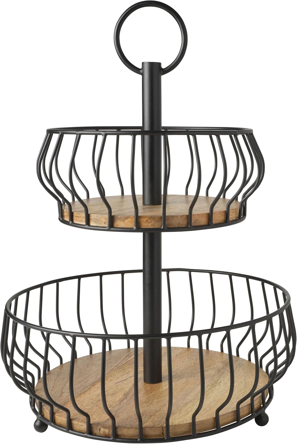 Gourmet Basics by Mikasa Savannah 2 Tier Metal Fruit Storage Countertop Basket, 12 x 12 x 16 Inch, Black