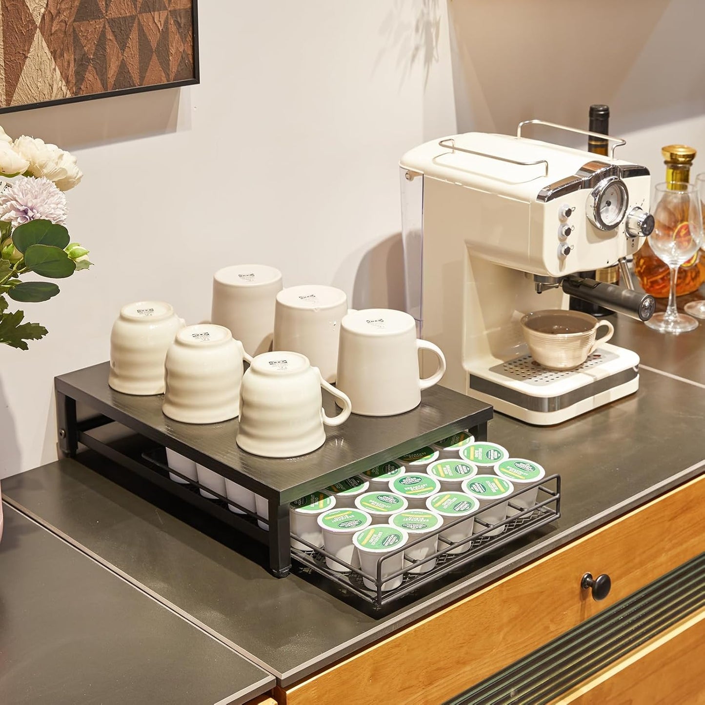 IBUYKE Coffee Pod Drawer Holder for K Cup, 35 Capacity Capsule Pods Storage Organizer,Under Coffee Pot Storage Drawer, Home Kitchen Coffee Pod Holder Counter Coffee Station UTCJ001B