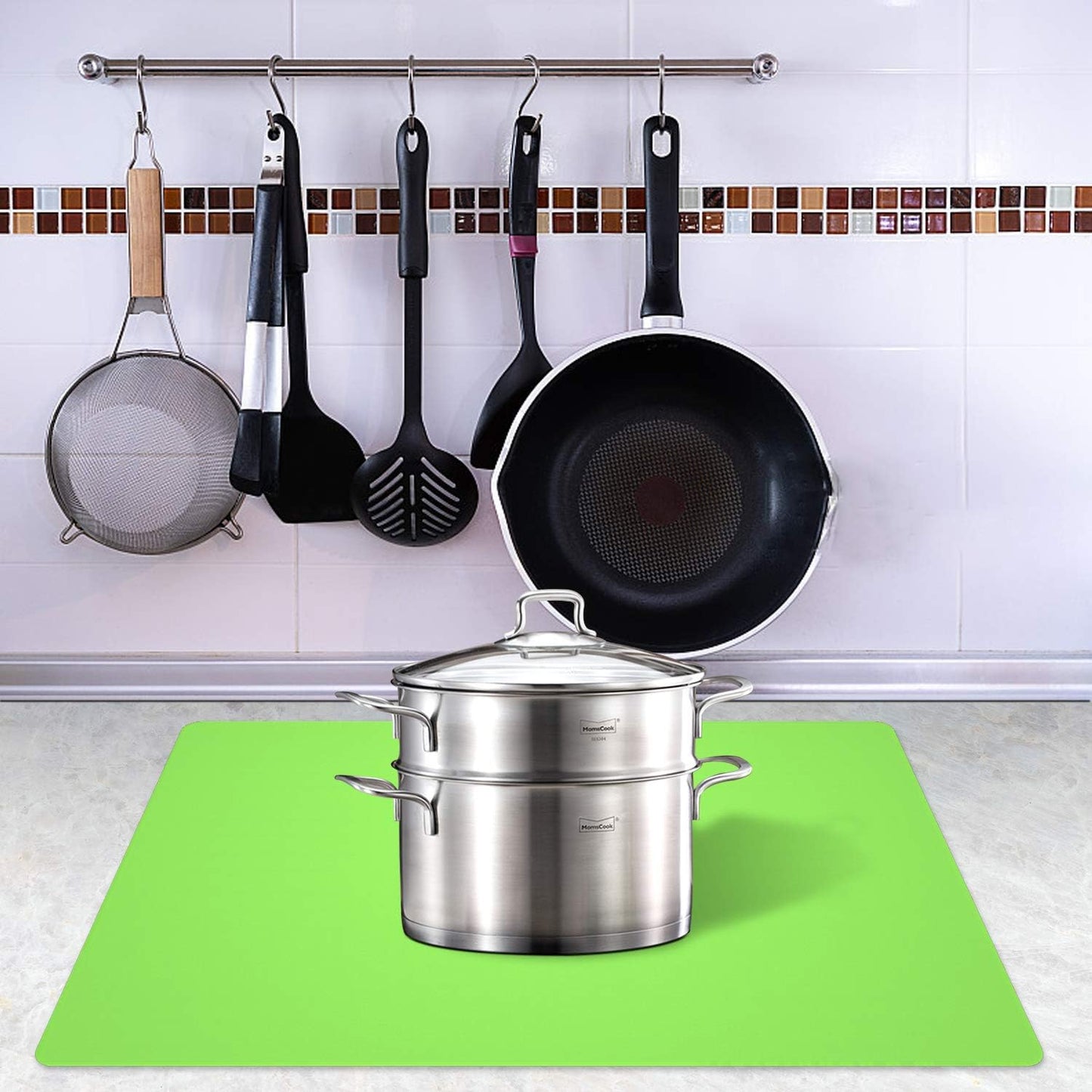 Silicone Placemats, Food-Grade Non-Slip Waterproof, Dining, Stain Resistant, Countertop Protector, Kitchen Counter Mat, Heat Resistant, Baking mat Dishwasher Safe (23.6"×15.7"-1pack, Green)