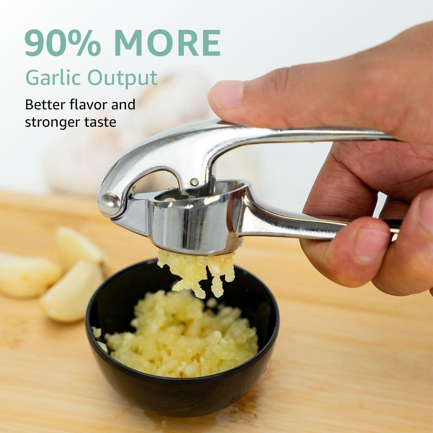 GD Premium Garlic Press Set – Rust-Proof Stainless Steel Garlic Mincer Tool – Easy-Squeeze, Easy-Clean with Soft Ergonomic Handle – Dishwasher Safe, Includes Silicone Peeler & Brush (Imperial Silver)