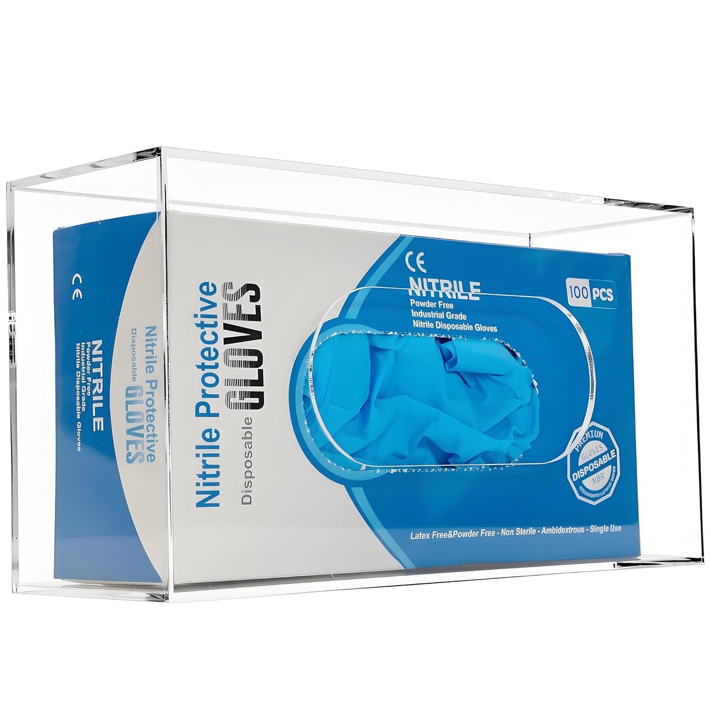 Glove Box Holder Dispenser Acrylic Single Side Loaded Clear Rack Storage Organizer for Medical, Latex, Rubber, Nitrile, Exam, Disposable Glove Boxes and Face Mask Holder Standing or Wall Mount