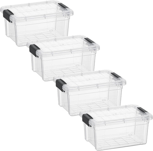 Superio Clear Storage Bins with Lids, Stackable Storage Box with Latches and Handles, Extra Small, 4 Pack 1.75 Quart
