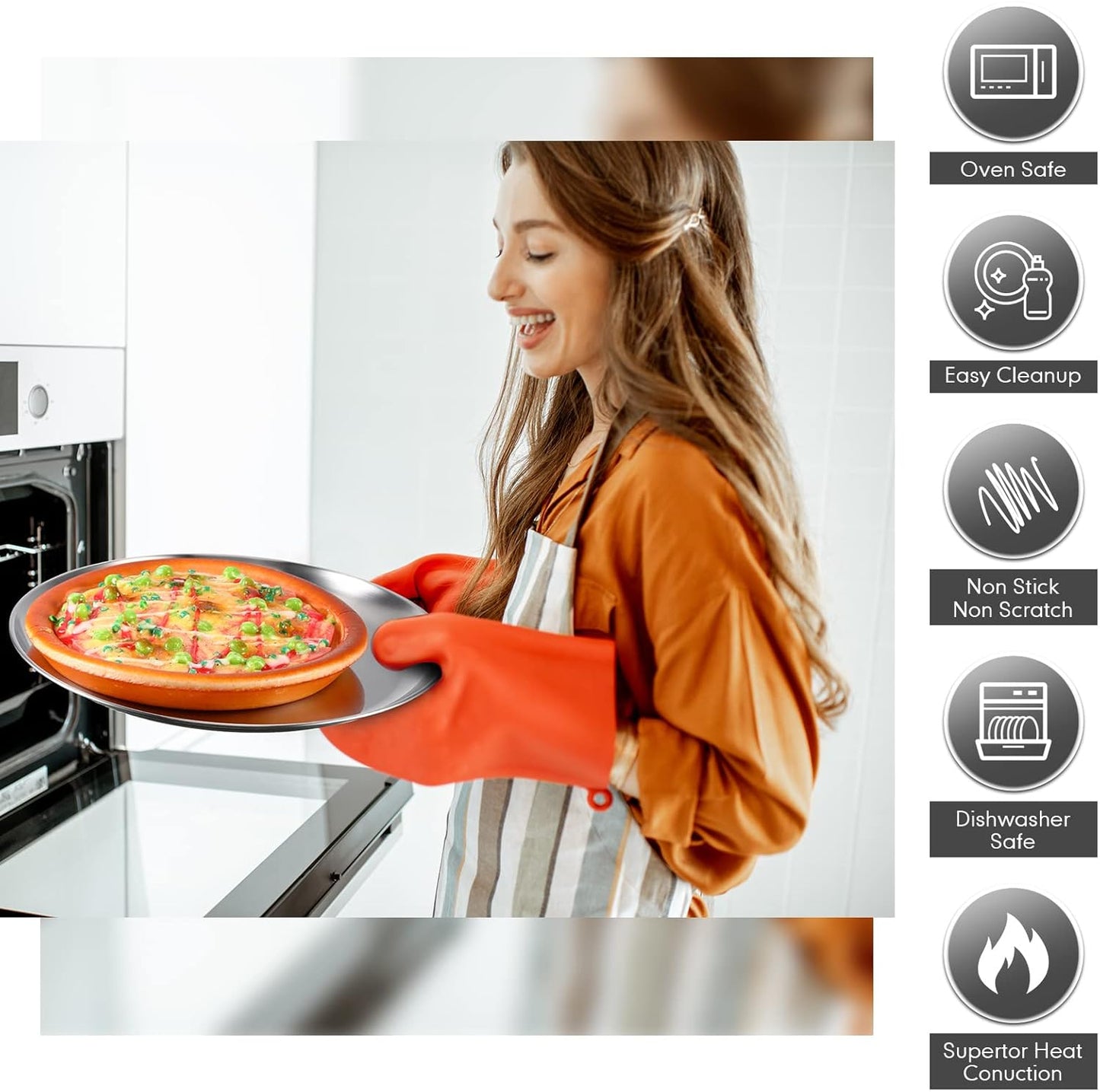 Thenshop 8 Pieces 16 Inch Pizza Pans Bulk Stainless Steel Sets Round Bakeware Pizza Trays for Oven Kitchen Baking Home Restaurant Safe Sturdy Reusable Easy Clean(Matte Silver)