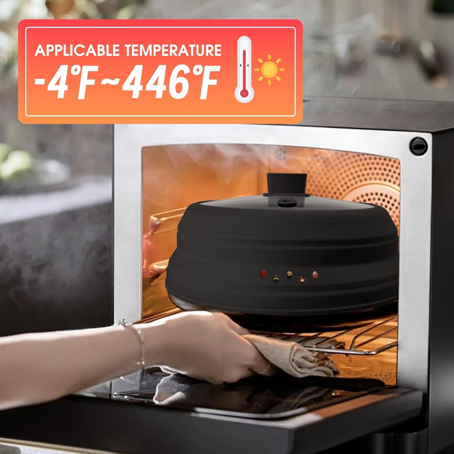 Microwave Splatter Cover Glass Microwave Cover for Food Collapsible Splatter Guard Lid with Silicone Handle for Pot Plate Bowl 9.8 Inch Black