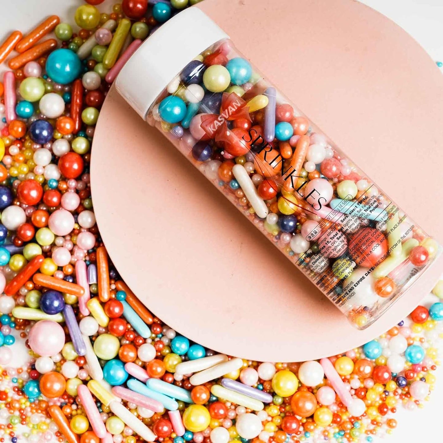 Kasvan Rainbow Mix Sugar Sprinkles - Edible Candy Pearls with 4-Claw Sprinkle Pen,118g/4.16 Oz, Gift Box Pack, Baking Cake Decorations, Ice Cream Toppings and Cookie Decorating (Rainbow)