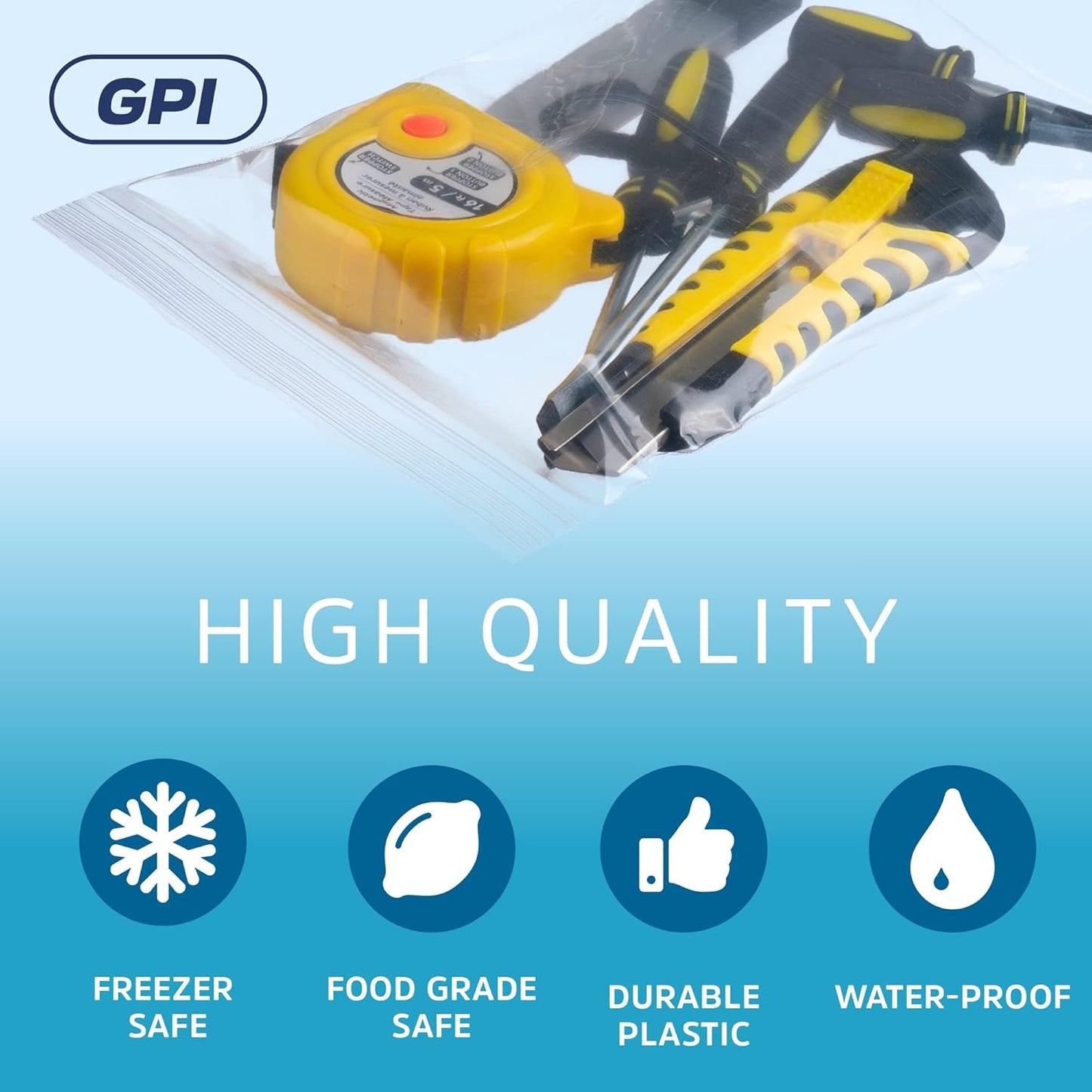 GPI - 9" X 12" - Bulk Pack of 500, 4 Mil Thick, Heavy Duty, Clear Plastic Reclosable Freezer Zip Bags, Strong & Durable Poly Baggies with Resealable Zipper Top Lock.