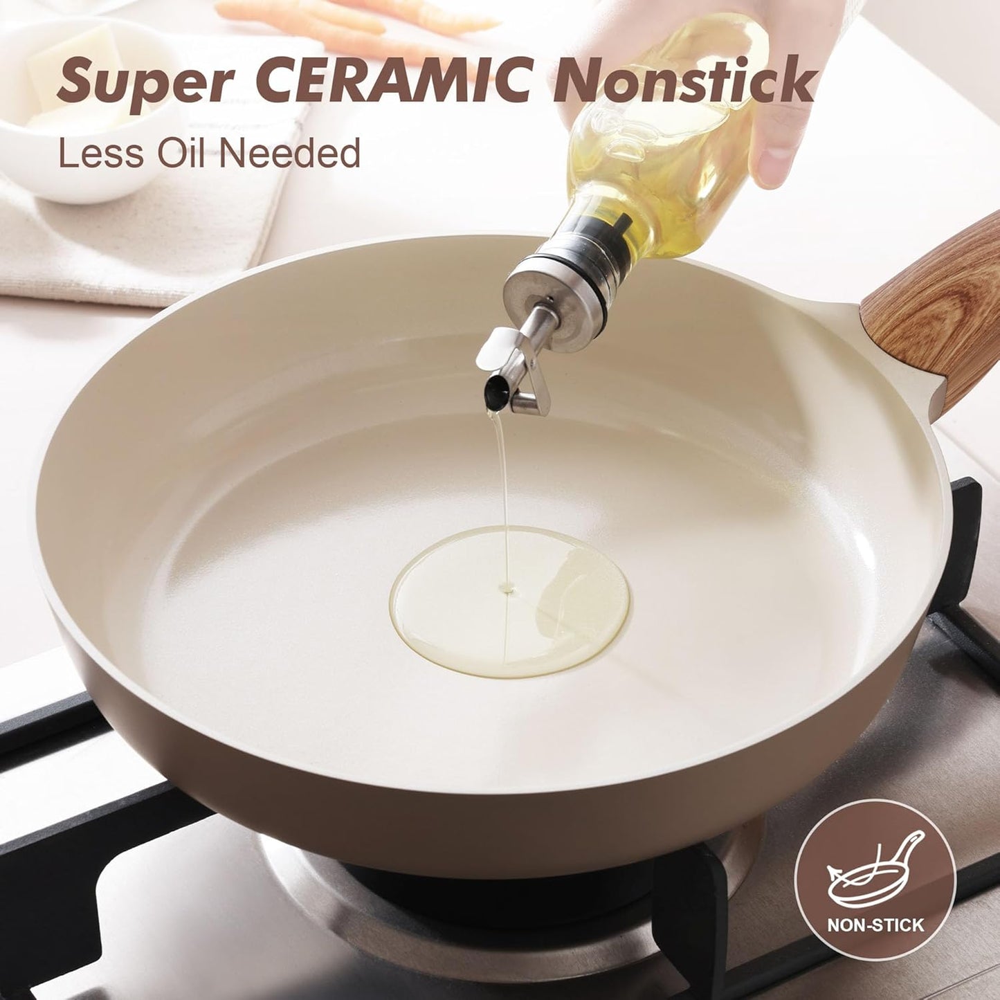 SENSARTE Ceramic Nonstick Frying Pan Skillet 9.5Inch Non Stick Omelette Pans, Non-toxic Healthy Kitchen Cooking Chef's Pan, Free of Intentionally Added PFOA/PFAS/PTFE, Induction Compatible, Taupe