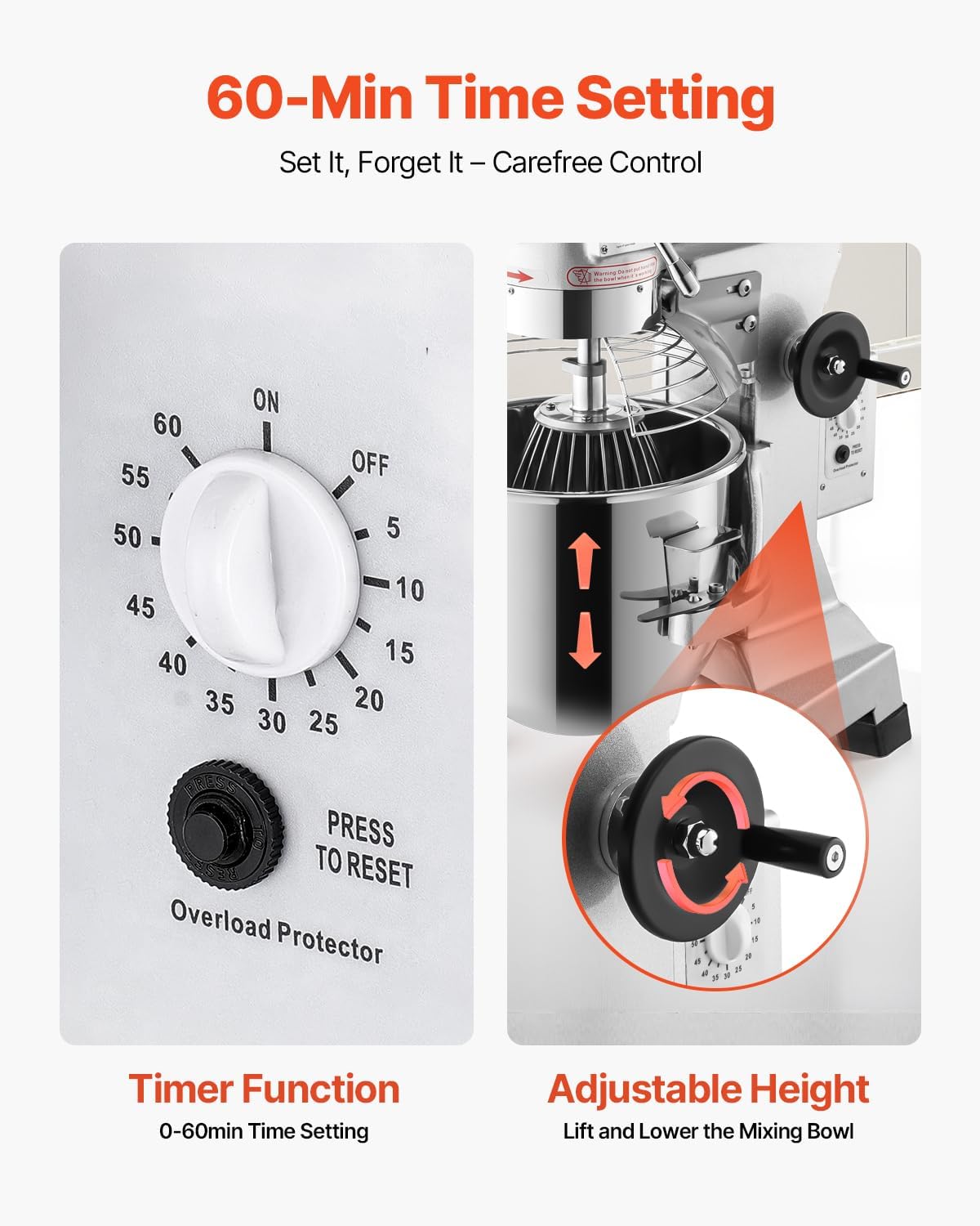 Happybuy 15Qt Commercial Food Mixer with Timing Function， Commercial Mixer 600W Stainless Steel Bowl Heavy Duty Electric Food Mixer Commercial with 3 Speeds Adjustable, Perfect for Bakery Pizzeria