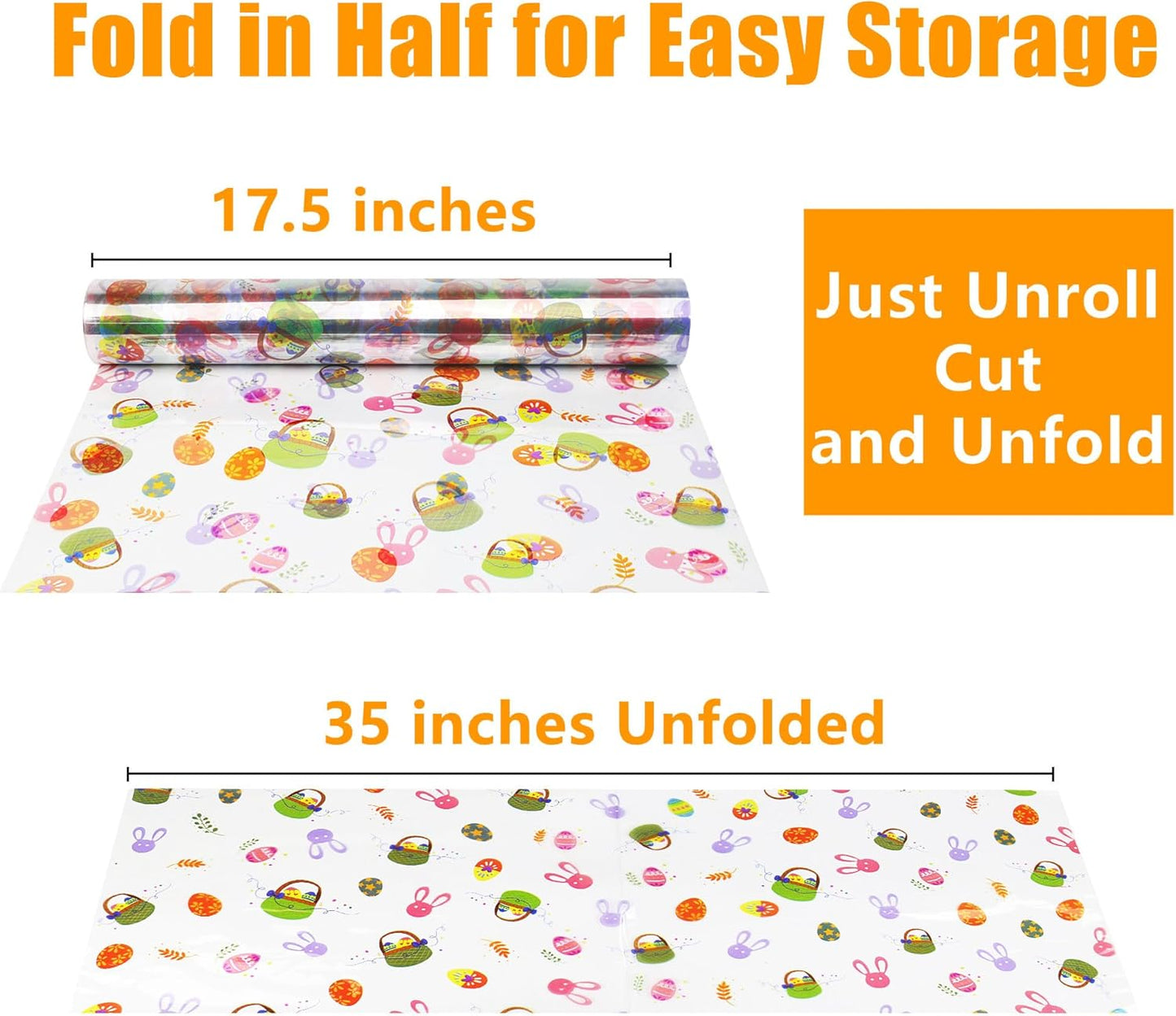 JOYIT 100ft Easter Cellophane Wrap Roll with Egg (35 in x 100 ft) - 3 Mil Thick Easter Wrapping Paper Roll, Easter Cellophane Bags for Baskets Candy Gift Wrapping