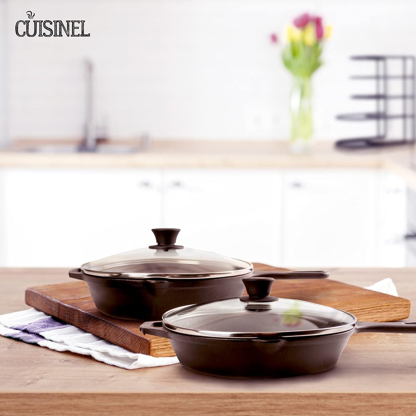 Glass Lids Set - 10" + 12"-Inch / 25.4cm+30.48cm / 264mm + 308mm - Compatible with Lodge Cast Iron - Fully Assembled Tempered Replacement Cover - Oven Safe for Skillets Pots Pans: Universal Cookware