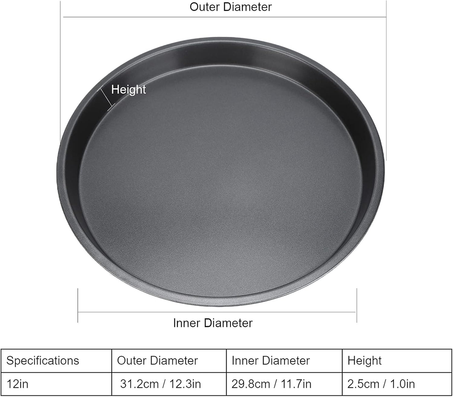 2Pcs Pizza Pan, 6in/9in/10in/12in Deep Dish Round Pizza Pan for Oven, Non Stick Thickened Carbon Steel Baking Pan for Home Kitchen, Dishwasher Safe(12in)