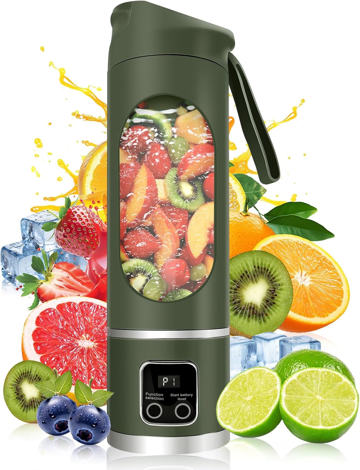 Portable Personal Electric USB Juicer，500ML Mini Blender Portable Blender For Shakes and Smoothies juice，12 Blades Great for Mixing，Compact、Convenient and Versatile (Green)