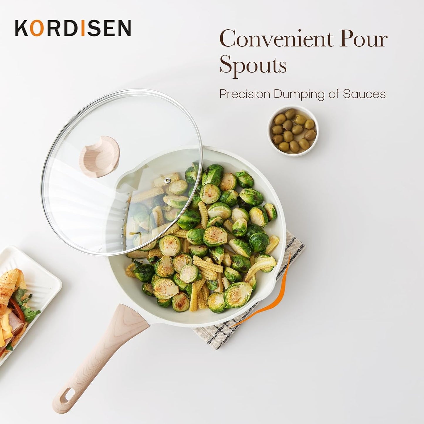 Nonstick Ceramic Frying Pan with Lid, 12.5 Inch Ceramic Large Skillet with Lid, Healthy Non Toxic Cooking Pan, Stay-Cool Handle, Induction Compatible, PFOA & PFAS Free, White