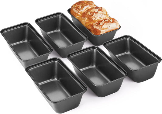 HONGBAKE 6 Pack Mini Loaf Pan for Baking Bread, 6 x 3.3 x 2 Inches Nonstick Small Banana Bread Tins Set for Homemade,Tiny Carbon Steel Meatloaf Pan - Dark Grey