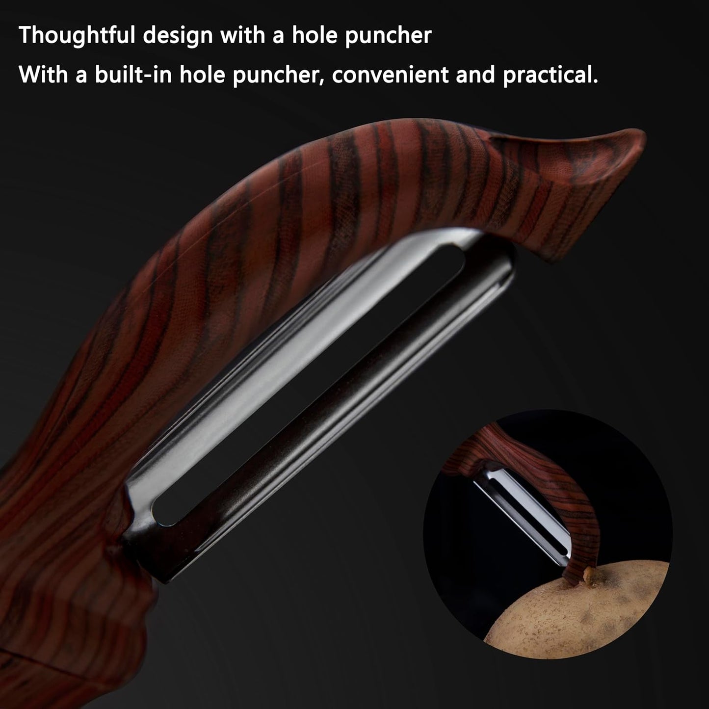 Kitchen potato vegetable peeler with stainless steel rotating blade, suitable for fruits and vegetables （Redwood grain）