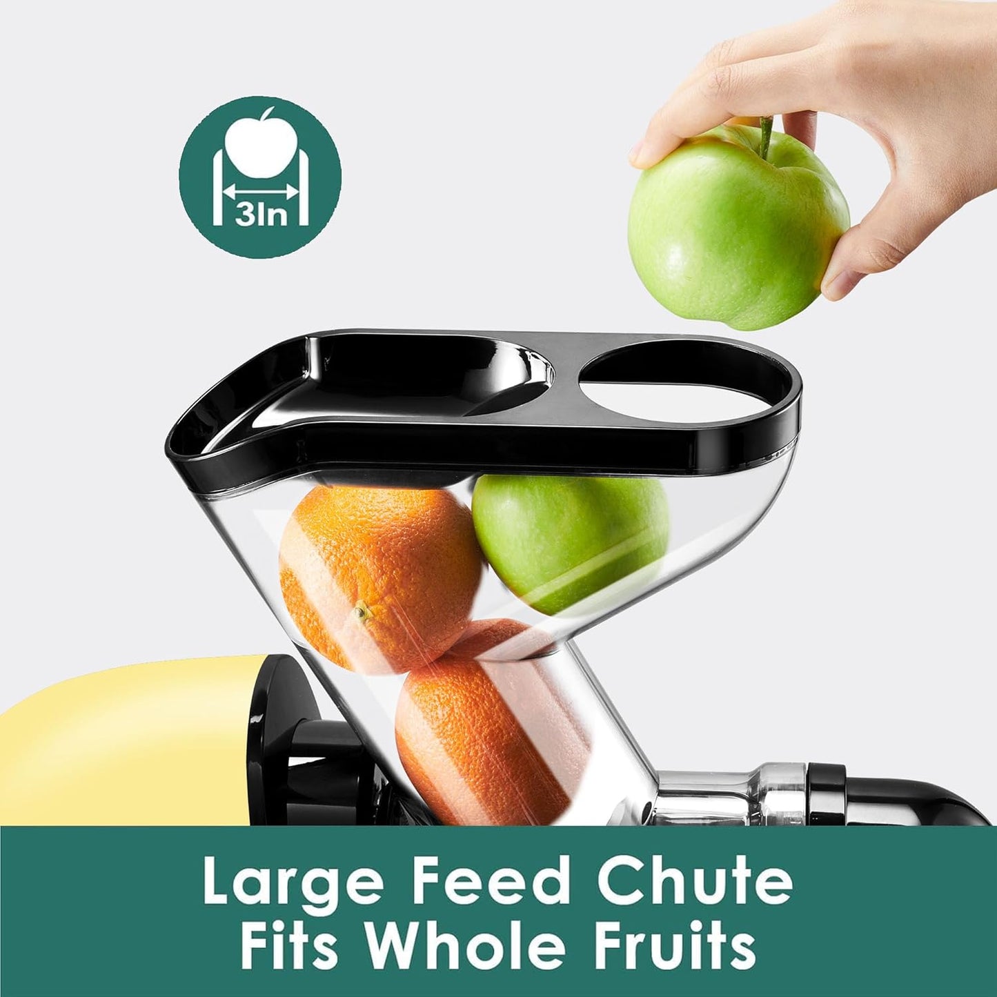 Slow Juicers, Cold Pressed Juicer Machine with 3-inch Large Feeding Chute,Masticating Juicer Machines Vegetable and Fruit,BPA Free, Powerfull 200w Motor(Yellow)
