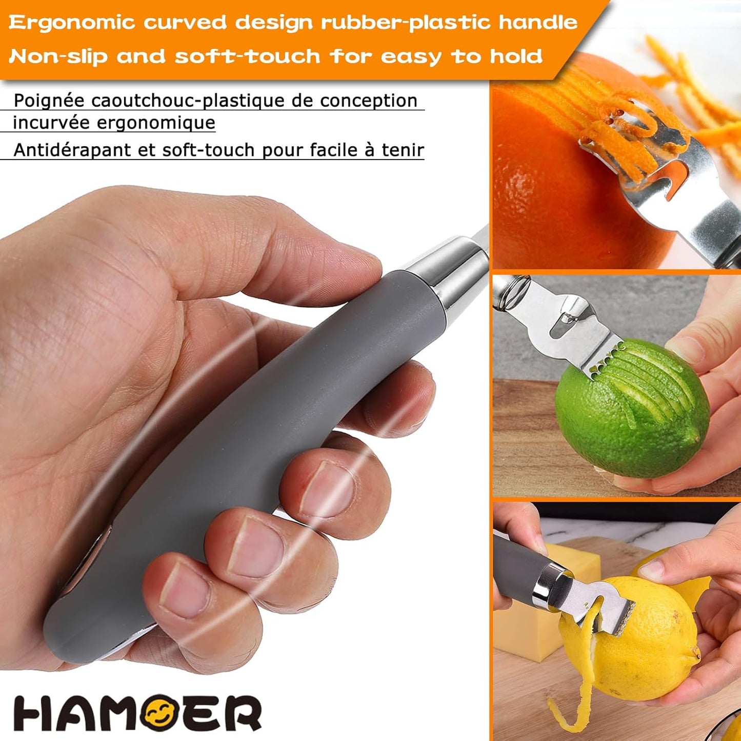 Grater Citrus Orange Lime Lemon Slicer with Channel Knife Stainless steel with non-slip rubber handle 2-pcs multi-tool set