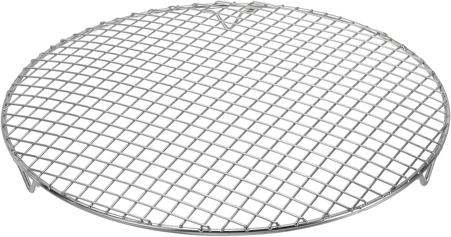uxcell Round Cooking Rack with Legs, Dia 13.8 Inch 304 Stainless Steel Barbecue Grill for Cooking Baking Barbecue Air Fryer Racks, Silver