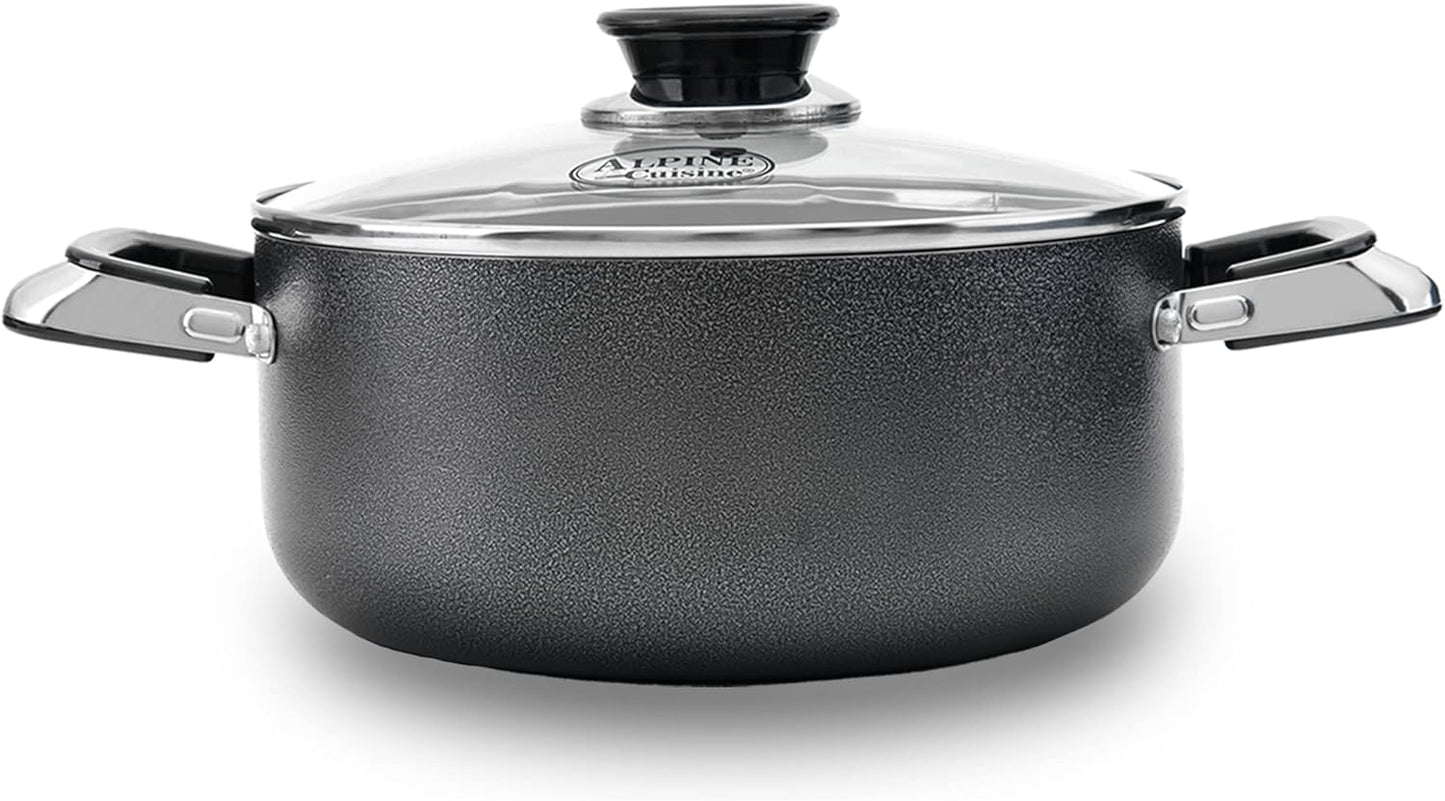 Alpine Cuisine 8.5 Quart Non-stick Stock Pot with Tempered Glass Lid and Carrying Handles, Multi-Purpose Cookware Aluminum Dutch Oven for Braising, Boiling, Stewing