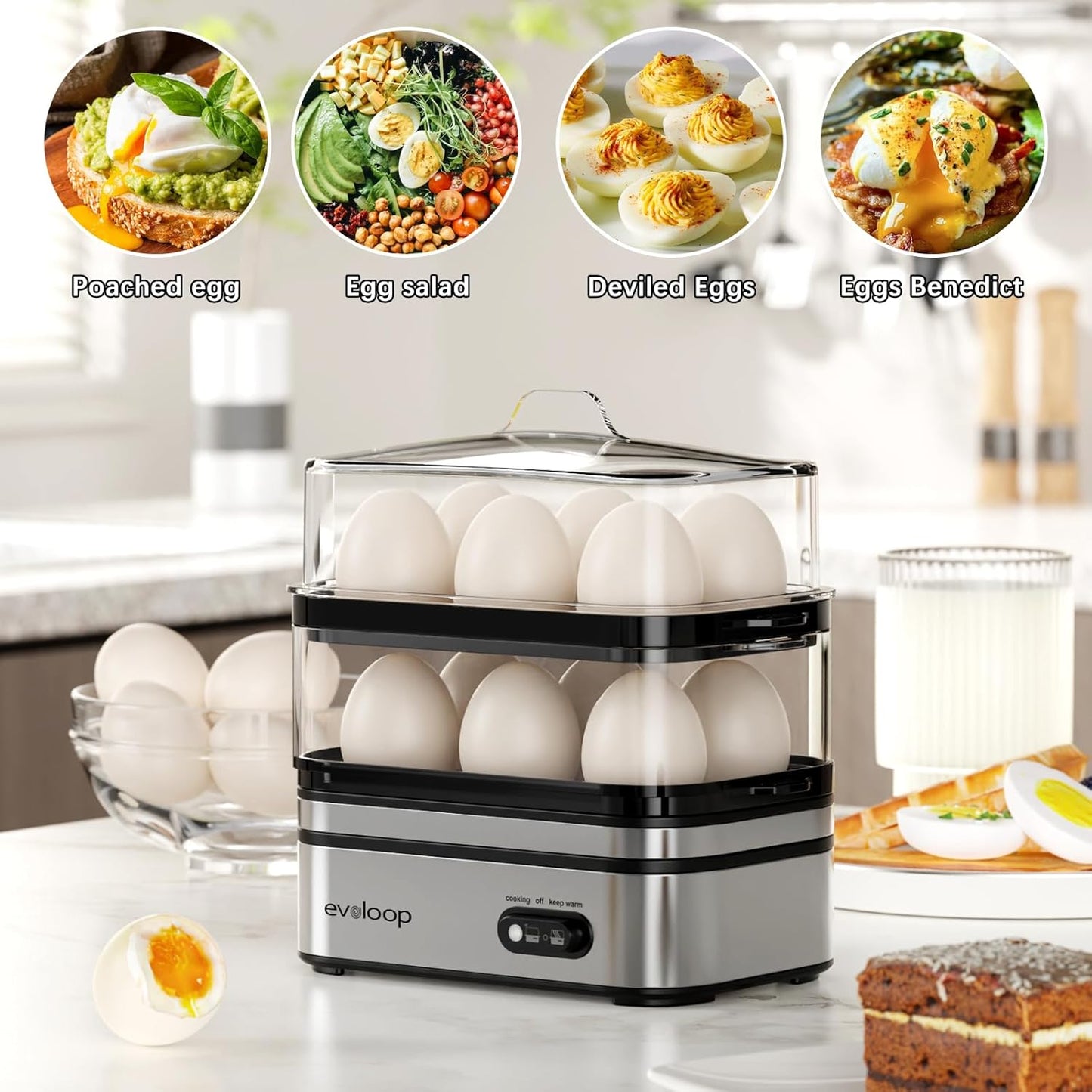 Rapid Egg Cooker Electric 12 Eggs Capacity, Soft, Medium, Hard Boiled, Poached, Omelet Maker Egg Poacher & Vegetable Steamer, BPA Free Tray