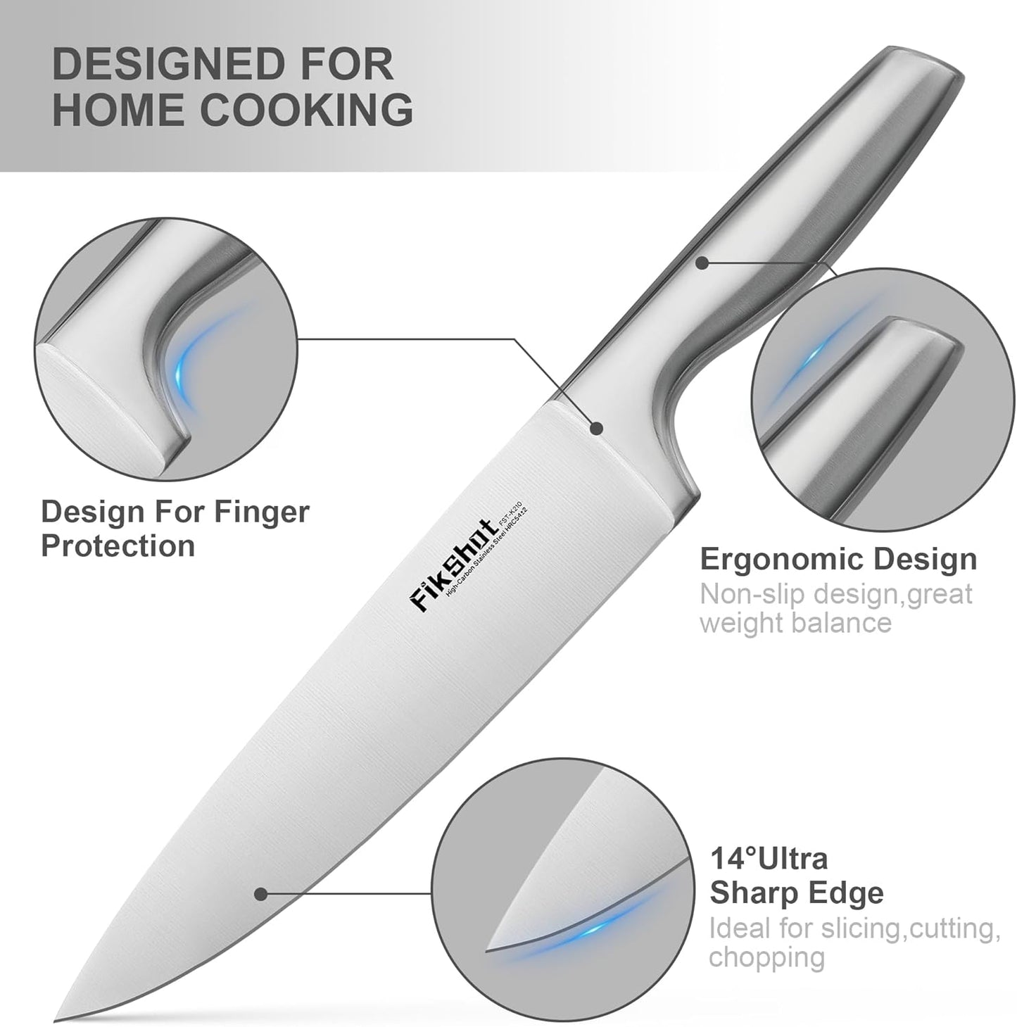 Kitchen Knife Set, FIKSHOT Premium Stainless Steel Knife Block Set, Razor-Sharp Santoku Knife and Fruit Knives, Gift for Homecooks, Rust-Proof, Designed for Women